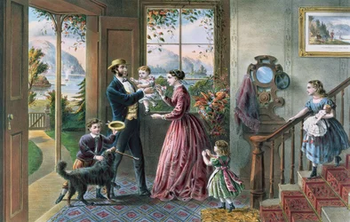 Die vier Jahreszeiten des Lebens: Mittleres Alter, `Die Jahreszeit der Stärke` graviert von Parsons und Atwater, veröffentlicht von Currier und Ives, New York, 1868
